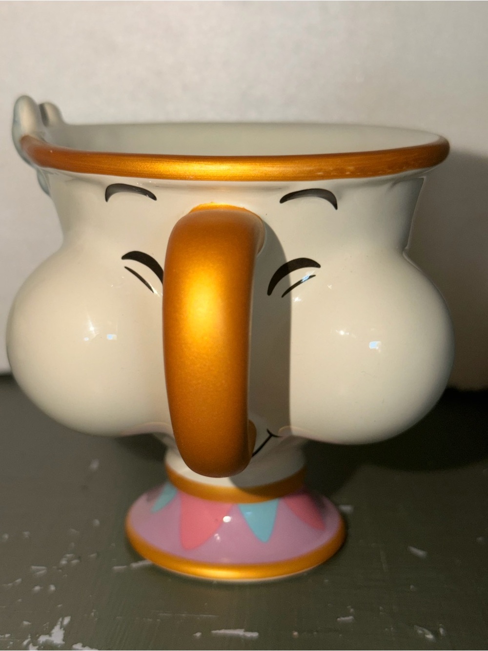 Disney Chip Ceramic Teacup Mug with Gold and Pink Accents